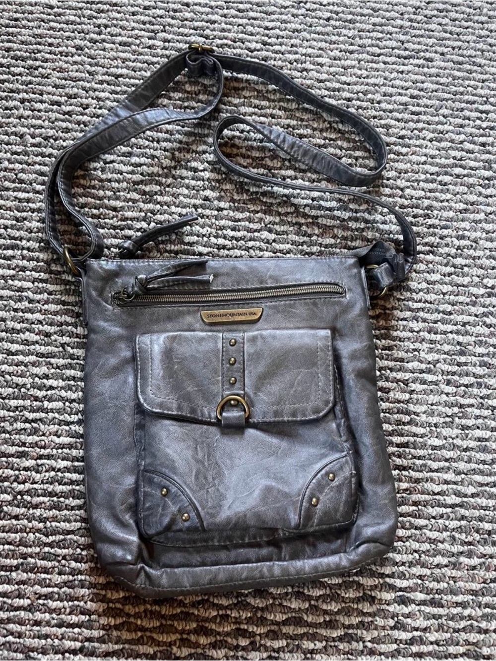 & Other Stories Gray Leather-Effect Crossbody Shoulder Bag